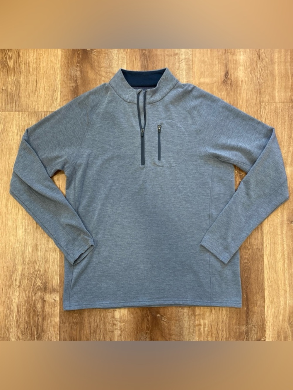 Free Fly Pullover Mens Large Bamboo Flex Quarter Zip Chest Pocket Gray Blue